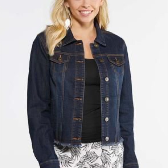 Cato Fashions Plus Size Dark Wash Fray Jacket 18/20W NWOT - Picture 1 of 8